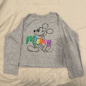 Disney Gray Long Sleeve Tee with Colorful Mickey
